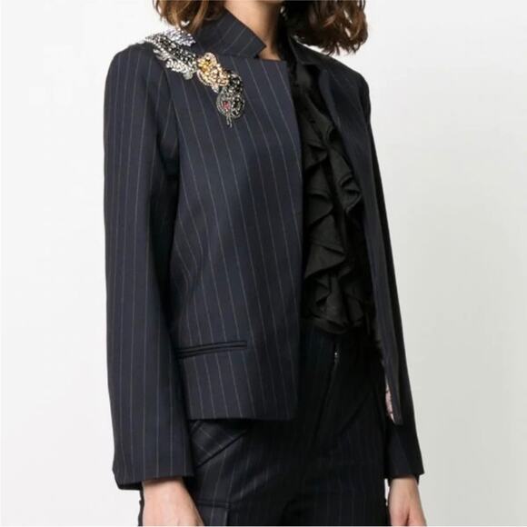 ZADIG & VOLTAIRE Beaded Snake Pinstripes Jacket - Picture 2 of 13